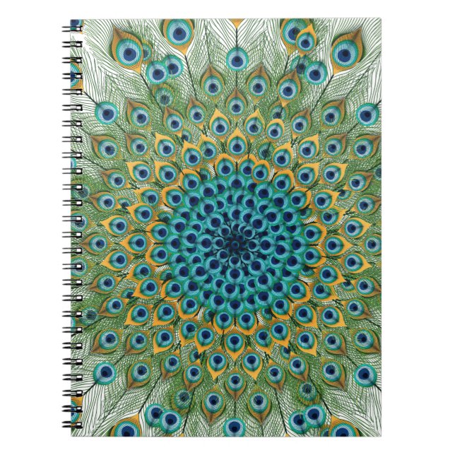 Male Peacock Colourful Mandala Notebook (Front)