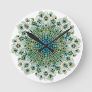 Male Peacock Colourful Mandala Round Clock