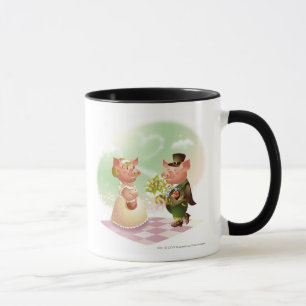 Male pig gives a bouqet of flowers to a female pig mug