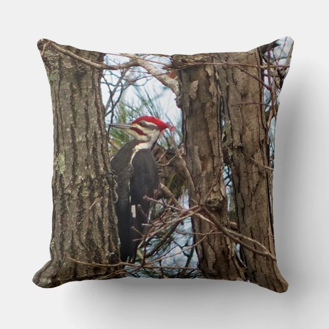 Male Pileated Woodpecker Pillow (Front)
