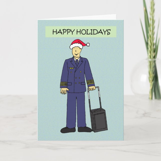 Male pilot Happy Holidays Holiday Card (Front)