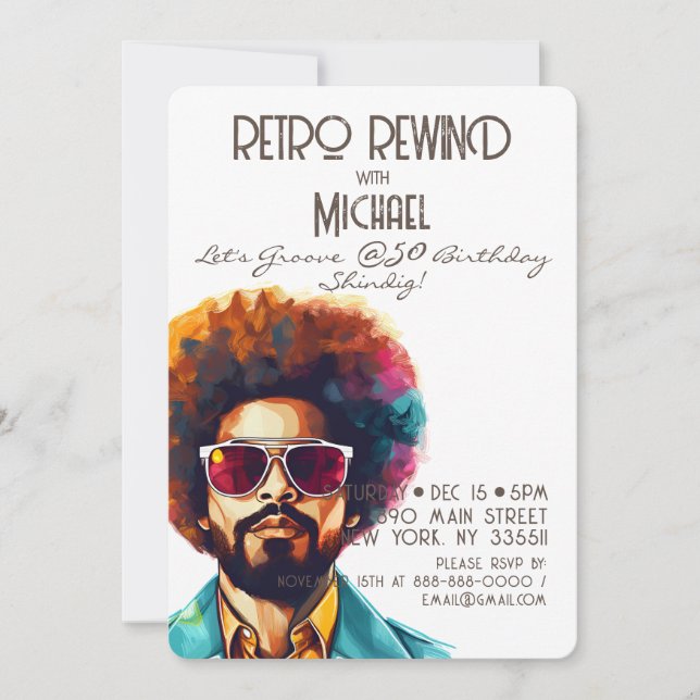 Male Retro Rewind 50th Birthday Shindig Party Invitation (Front)