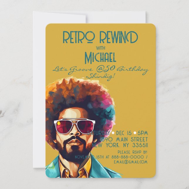 Male Retro Rewind 50th Birthday Shindig Party Invitation (Front)