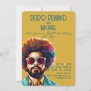 Male Retro Rewind 50th Birthday Shindig Party Invitation
