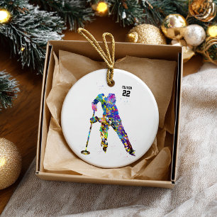 Male Ringette Player Ceramic Ornament