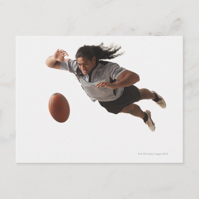Male rugby player diving for ball postcard (Front)