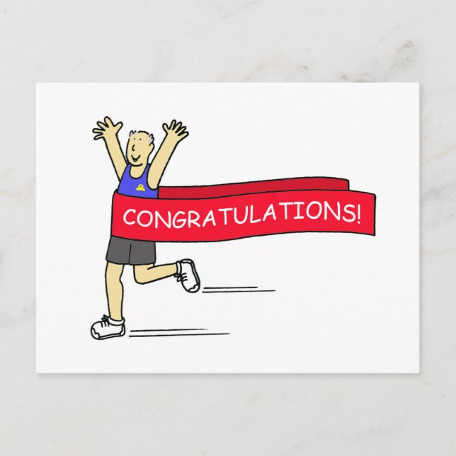 Male Runner with Congratulations Banner. Postcard (Front)