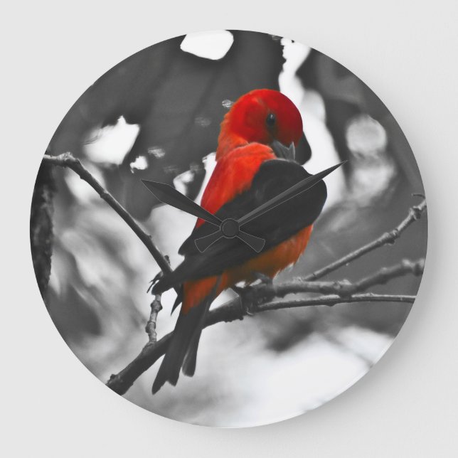 Male Scarlet Tanager Large Clock (Front)