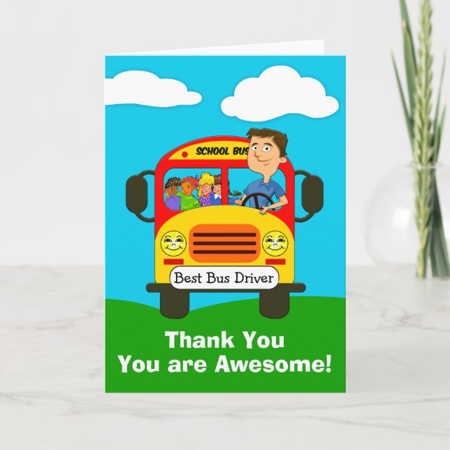 Male School Bus Driver Thank You Cards (Front)