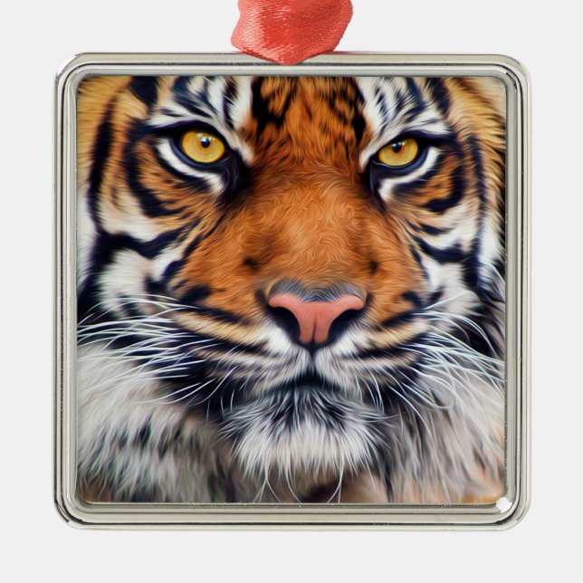 Male Siberian Tiger Paint Photograph Metal Tree Decoration (Front)