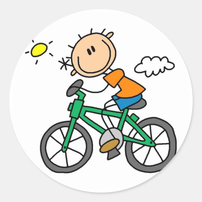 Male Stick Figure Bicyclist Tshirts and gifts Classic Round Sticker (Front)