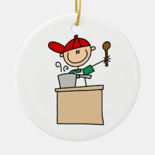 Male Stick Figure Cook Ceramic Tree Decoration