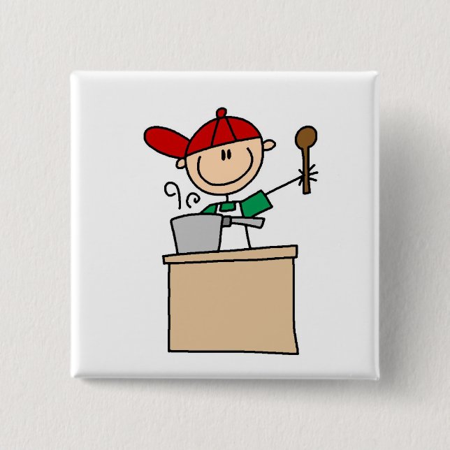 Male Stick Figure Cook T-shirts and Gifts 15 Cm Square Badge (Front)