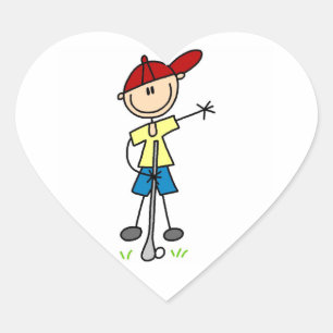 Male Stick Figure Golfer Heart Sticker