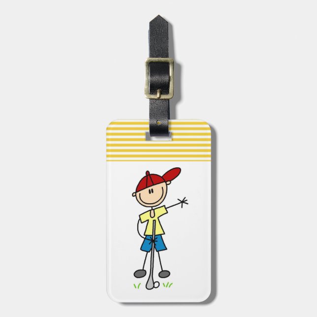 Male Stick Figure Golfer Luggage Tag (Front Vertical)