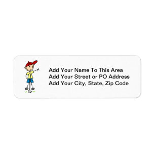 Male Stick Figure Golfer Return Address Label
