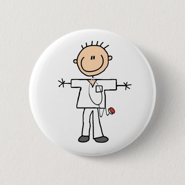 Male Stick Figure Nurse 6 Cm Round Badge (Front)
