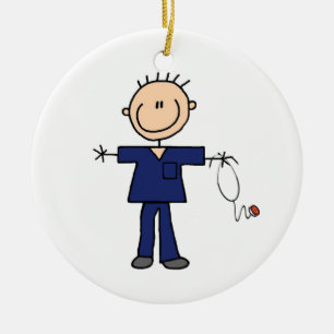 Male Stick Figure Nurse - Blue Ceramic Tree Decoration