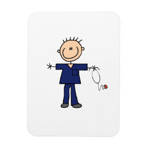 Male Stick Figure Nurse - Blue Magnet