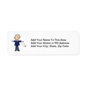 Male Stick Figure Nurse - Blue Return Address Label