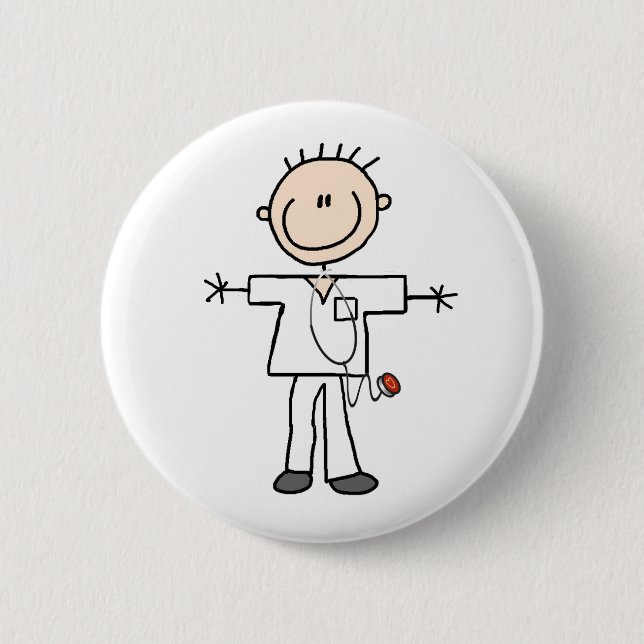 Male Stick Figure Nurse  Button (Front)
