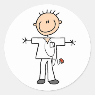 Male Stick Figure Nurse Classic Round Sticker