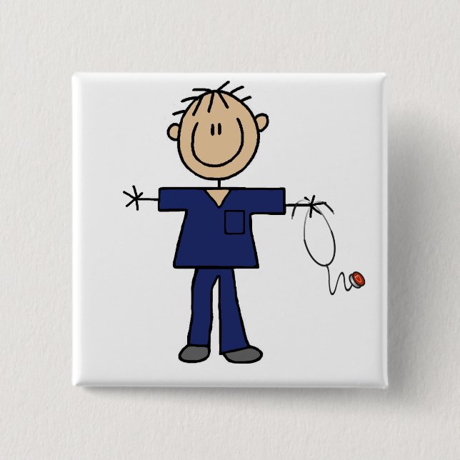 Male Stick Figure Nurse Medium Skin 15 Cm Square Badge (Front)