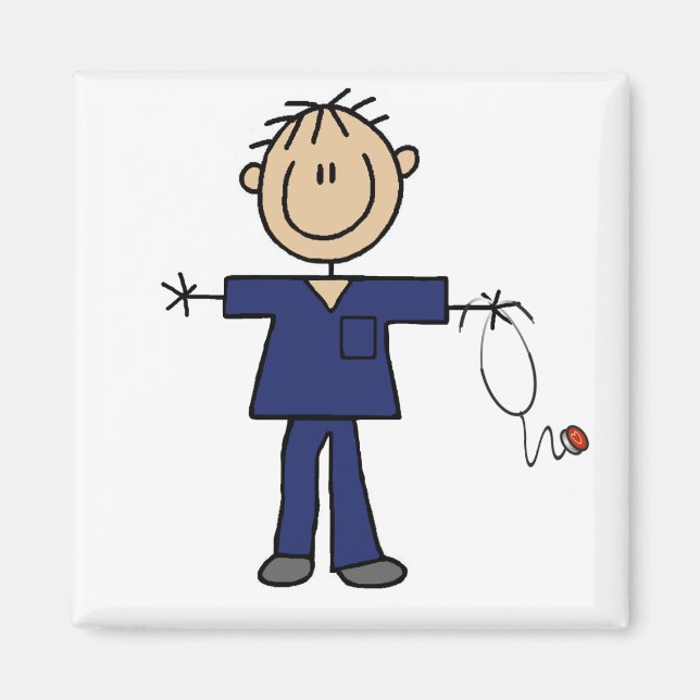 Male Stick Figure Nurse Medium Skin Magnet (Front)