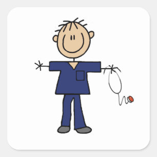 Male Stick Figure Nurse Medium Skin Square Sticker