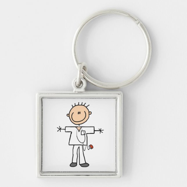 Male Stick Figure Nurse T-shirts and Gifts Key Ring (Front)