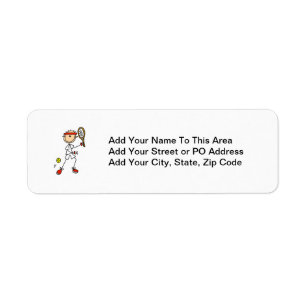 Male Stick Figure Tennis Player Return Address Label