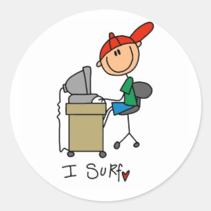 Male Stick Figure Web Surfer Classic Round Sticker