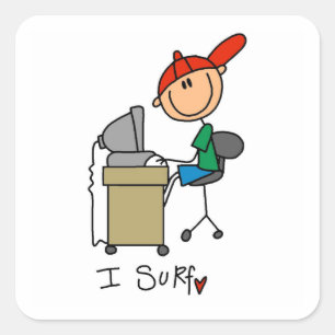 Male Stick Figure Web Surfer Square Sticker