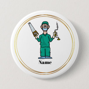 Male Surgeon with Tools Name Button