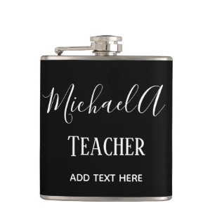 MALE TEACHER - Classic Black White Personalised Hip Flask