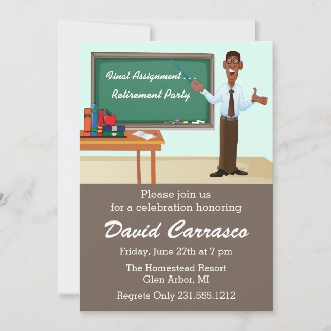 Male Teacher Retirement Party Invitation - African (Front)