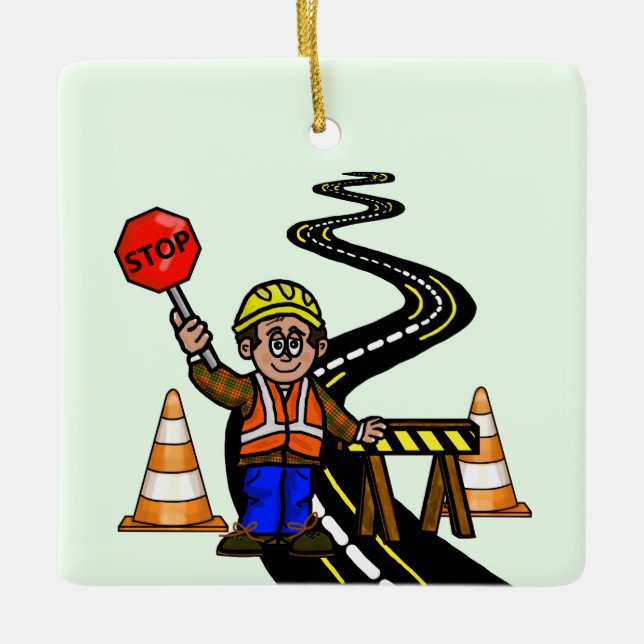 Male Traffic Control Road Repair Ornament          (Front)