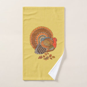 Male Turkey Fanned Tail Autumn Coloured Feathers Hand Towel