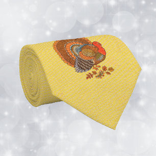 Male Turkey Fanned Tail Leaves Golden Yellow Tie