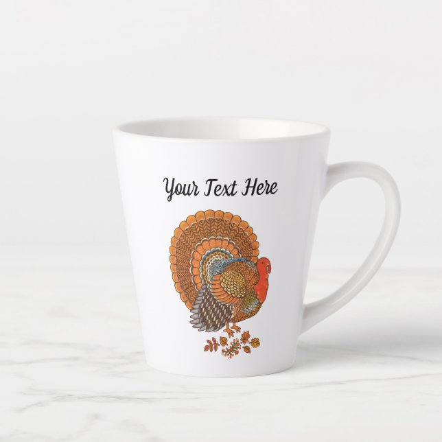 Male Turkey Tail Spread Autumn Coloured Feathers Latte Mug (Right)