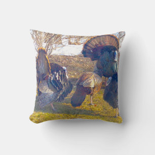Male Turkeys in Heat and a Lady. Photo Cushion