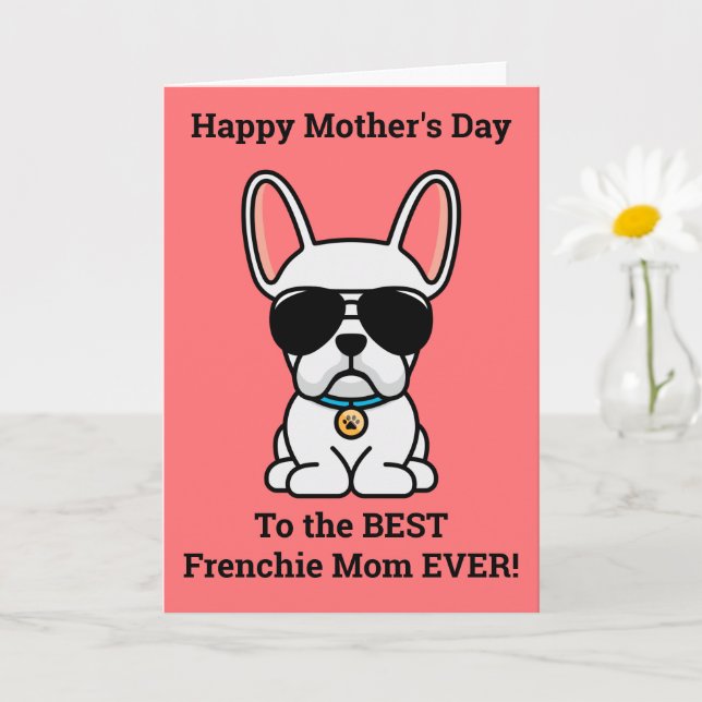 Male White French Bulldog Mother's Day Card (Small Plant)