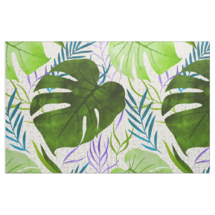 Maleah Monstera Tropical Hawaiian Watercolor-Green Fabric