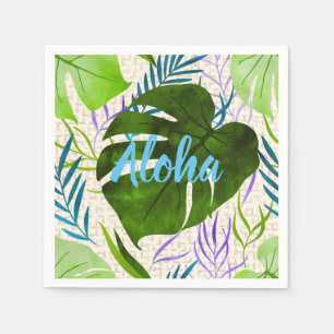 Maleah Monstera Tropical Hawaiian Watercolor-Green Napkin