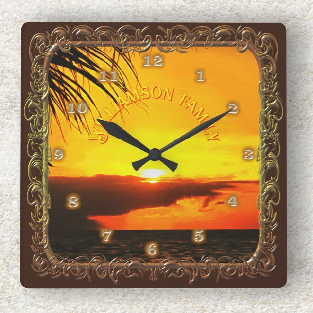 Malecon Sunset 2441 Family Square Wall Clock (Creator Uploaded)