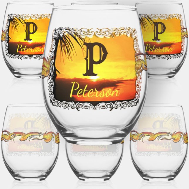 Malecon Sunset 2441 Stemless Wine Glass (Creator Uploaded)