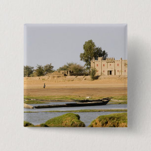 Mali, Djenne. Bani River near Djenne 15 Cm Square Badge