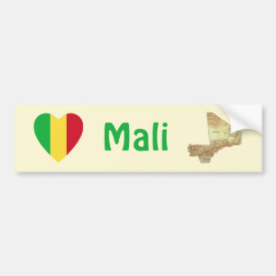 Mali Flag Heart + Map Bumper Sticker
