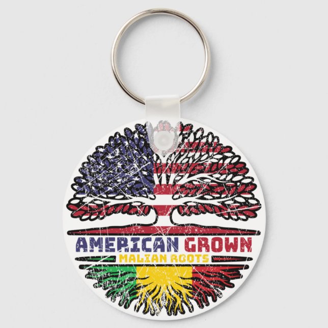 Mali Malian American USA Tree Roots Flag Key Ring (Front)