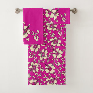 Malia Hawaiian Hibiscus Floral Coordinate -Magenta Bath Towel Set